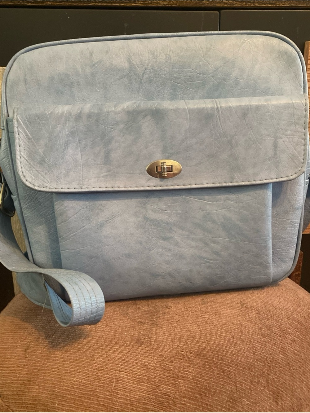 Vintage 1970s Samsonite Blue Vinyl Carry On Travel Shoulder Bag